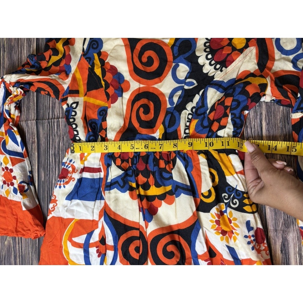Pitanga Dress Womens M Multicolor Tiered Mini Long Sleeve Boho Chic Casual - Picture 11 of 16
